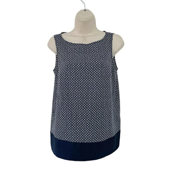 Ann Taylor Loft Women's Sz XS Black White Geo Print Scoop Neck Tank Top - Picture 1 of 9